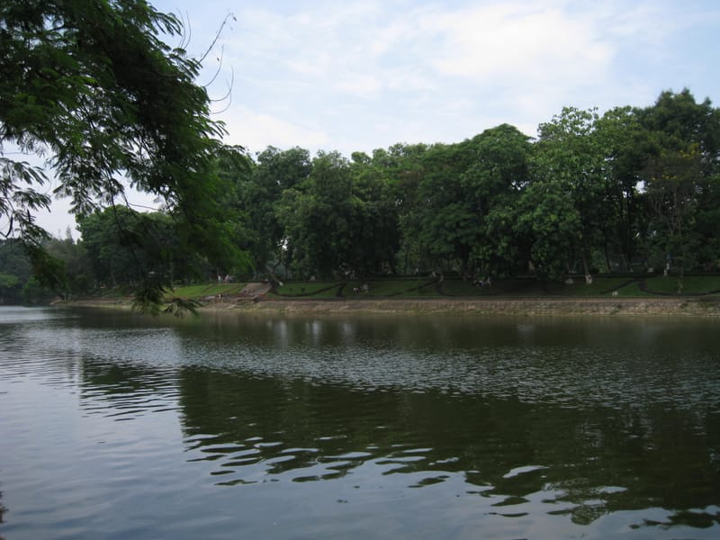 Thu Le Park and Thu Le Lake seen from Kim Ma street, Ba Dinh District, Hanoi, Vietnam