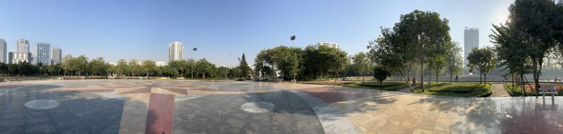 Panoramic view from the center of Cau Giay Park (Cong Vien Cau Giay), Hanoi, Vietnam